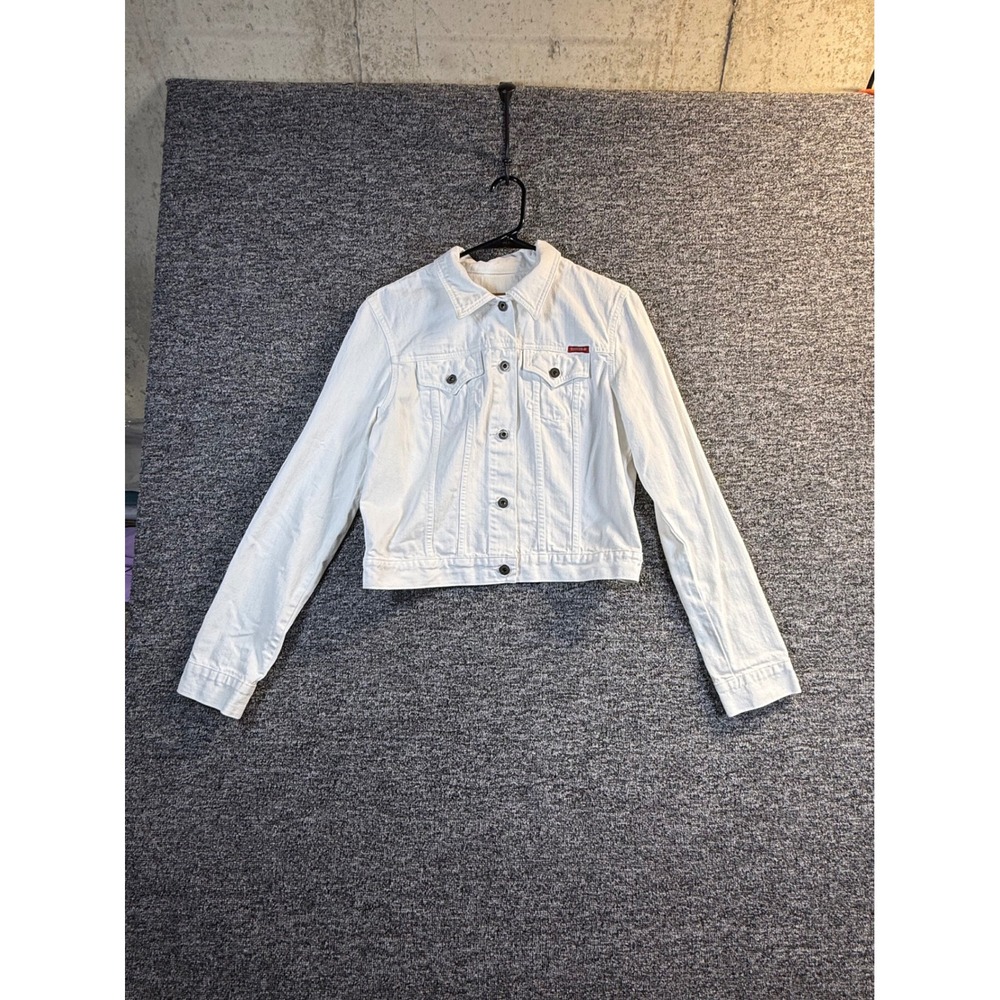 Guess White Denim Trucker Jacket Womens Large Cropped Button Up Y34N8886